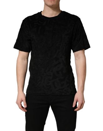Dolce & Gabbana Mens Black Dg Mania Logo Print Casual T-Shirt Viscose Cotton