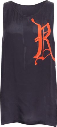 Dries Van Noten black viscose gothic R print viscose tank top IT46 S
