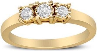 House of Brilliance 14K Yellow Gold Plated Silver 1/4 Cttw Diamond 3 Stone Illusion Plate Ring in Yellow Gold Over Silver at Nordstrom, Size 7