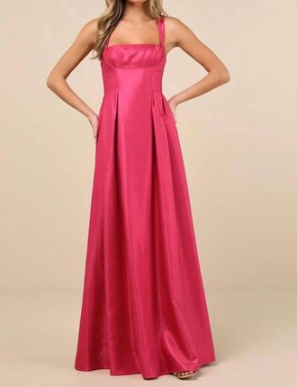 Lulus Immaculate Aura Shiny Taffeta Maxi Dress With Pockets In Magenta