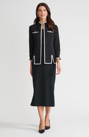Ming Wang Tailored Stretch Deco Crepe Contrast Trim Jacket in Black/white at Nordstrom, Size Xx-Small