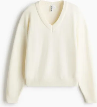 H&M V-neck Sweater in Cream at Nordstrom, Size Medium