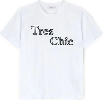 Motivi Tops, Dames, Wit, S, Katoen, Katoenen T-shirt met Geborduurd Opschrift