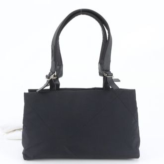 Ferragamo Black Leather Nylon Handbag Shoulder Bag Tote Bag (Pre-Owned)