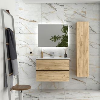Cygnus Bath Salgar - Mueble De Ba&ntilde;o Nabua 80 Cm Roble Con Tirador De Pesta&ntilde;a Con Lavabo