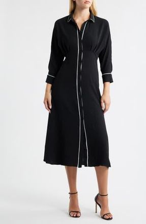 Halogen Pleated Long Sleeve Shirtdress in Rich Black 060 at Nordstrom Rack, Size X-Small