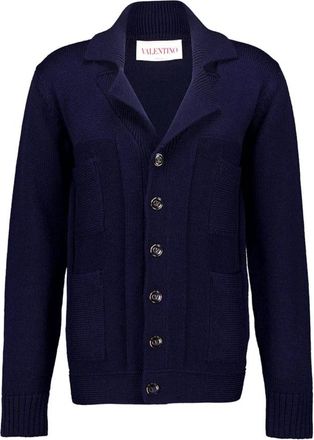 Valentino Garavani Losvallend wollen en katoenen vest - Heren - Vesten - Blauw - 2XL - Katoen - Truien & Vesten