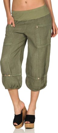 Malito more than fashion Malito Women Linen Trousers Pants Leisure Trouser Bloomers Basic Plain Colors 1575 (L, Olive)