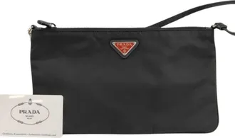 Prada Black White Nylon Clutch Bag (Pre-Owned)