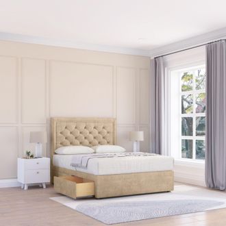 Sloomy Montana Coniston Bed Set With 4 Drawers, Mattress & 26 Headboard in Cream | Size: Double