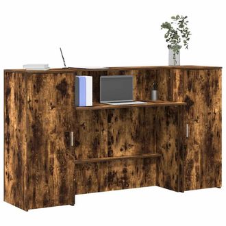 Berkfield Home Reception Desk Smoked Oak 180x50x103.5 cm Engineered Wood in Brown