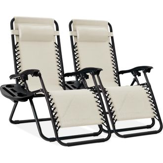 Best Choice Products Set of 2 Zero Gravity Lounge Chair Recliners for Patio, Pool w/ Cup Holder Tray