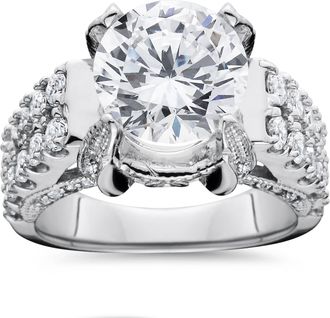 Pompeii3 Certified 4.50 Ct Lab Grown Diamond Engagement Ring 14K White Gold Vintage