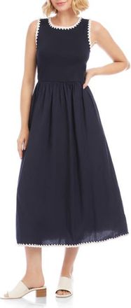 Karen Kane Edge Stitch Mixed Media Midi Dress in Navy at Nordstrom, Size X-Small