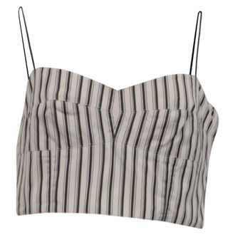 Theory Striped Cropped Bustier Top in White Cotton