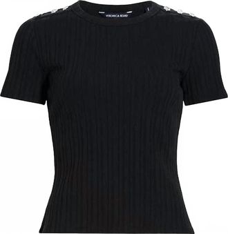 Veronica Beard Womens Draya Tee With Rhinestone Buttons In Black