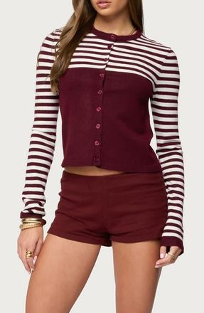 Edikted Goni Stripe Cardigan in Burgundy at Nordstrom, Size X-Small