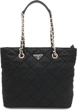 Prada Black Nero Nylon Leather Shoulder Bag Tote Bag (Pre-Owned)