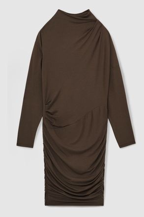 Reiss Womens Dark Brown Ruched Mini Dress, Size: L