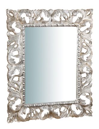 Biscottini International Biscottini - Espejo De Pared De Colgar De Madera, Acabado En Pan De Plata Envejecido (cm: 82 X 6 X 101). Made In Italy