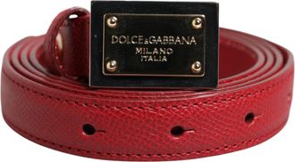 Dolce & Gabbana Rode Leren Vierkante Metalen Gesp Cintura Riem