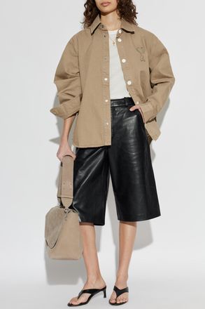 Ami Denim Jacket With Patch, Womens, Beige