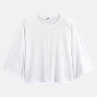 La Redoute Collections Linnen T-shirt, ronde hals, wijde mouwen