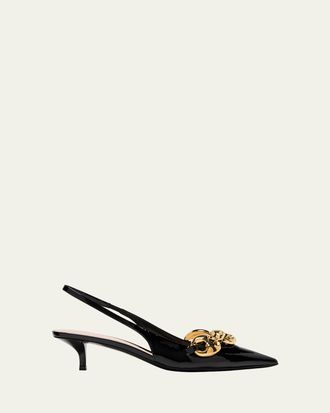 Gucci Marina Patent Chain Slingback Pumps