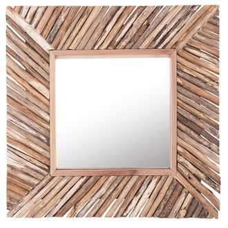 Beliani Espejo De Pared Decorativo Madera Clara Cuadrado 61 X 61 Cm Estilo R&uacute;stico Kanab