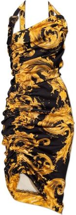 Versace Jeans Couture Midi Dresses, female, Black, Size: XS Printed Draped One-Shoulder Midi Dress