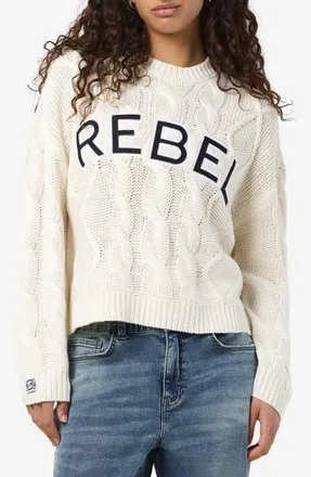 Noisy May Rebecca Cable Stitch Sweater in Birch Detail Rebel at Nordstrom Rack, Size X-Large