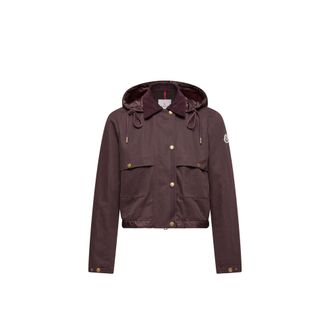 Moncler Moncler Aconitum Hooded Cotton & Linen Blend Shirt Jacket, Women, Red, Size: 2