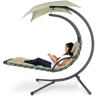 Best Choice Products Hanging Curved Chaise Lounge Chair Swing w/ Pillow, Shade, Stand