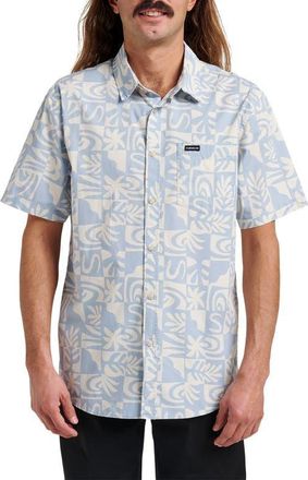 Quiksilver Terra Classic Abstract Print Short Sleeve Stretch Cotton Button-Up Shirt in Ashley Blue at Nordstrom, Size X-Large