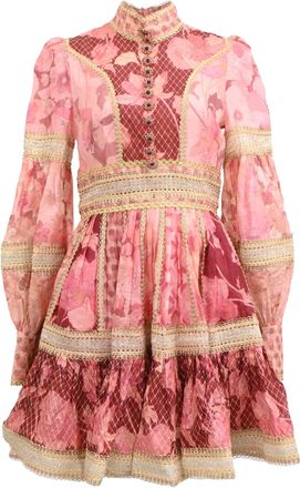 Zimmermann Concert Embellished Floral-Print Dress in Pink Linen