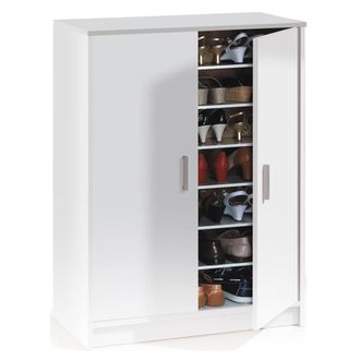 Dmora Dmora - Armario Multifunci&oacute;n Dlazar, Zapatero Con 2 Puertas, Mueble Bajo Con 6 Baldas, Zapatero Bajo Moderno, 75x36h101 Cm, Blanco