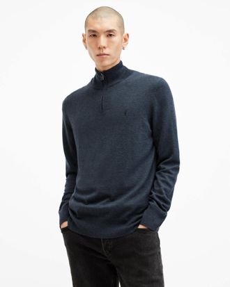 AllSaints Kilburn Zip Funnel Neck Ramskull Sweater