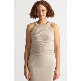Lands End Gassed Cotton Pointelle Halter Top Sweater Set Top in Blush Whisper at Nordstrom, Size X-Large