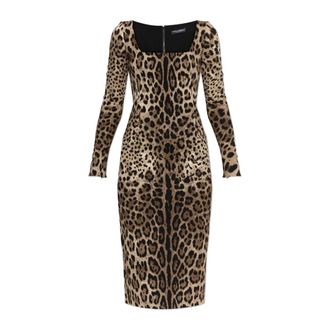 Dolce & Gabbana Midi Dresses, female, Brown, Size: XL Animal Print Dress