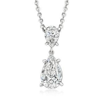 Grown Brilliance 2 Carat Lab Grown Pear Drop Pendant Necklace in 14K White Gold, 16 + 2 Extender, Gift Box Included