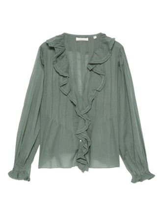 Dôen ruffled blouse - women - Organic Cotton - S - Green