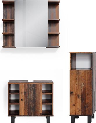 Vicco Conjunto De Muebles De Ba&ntilde;o Fynn, Roble R&uacute;stico, 3 Piezas, Con Mueble Alto, Vicco