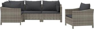 vidaXL Set De Muebles De Jard&iacute;n 5 Pzas Y Cojines Rat&aacute;n Sint&eacute;tico Gris Vidaxl