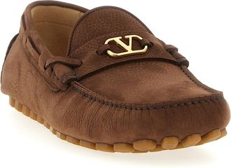 Valentino Garavani Mens Brown Calfskin Slip-On Loafers