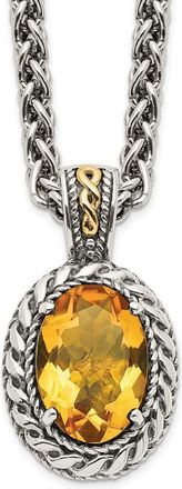 Diamond2Deal Sterling Silver with 14K Accent Oval Citrine Pendant Necklace