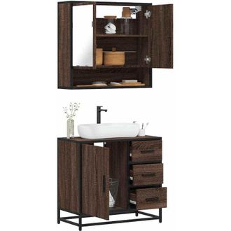vidaXL Vidaxl - Set De Muebles Ba&ntilde;o 2 Pzas Madera Contrachapada Marr&oacute;n Roble