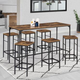 IDMarket Dayton Mesa De Bar De 150 Cm De Altura Y 6 Taburetes Con Efecto Envejecido, Dise&ntilde;o Industrial
