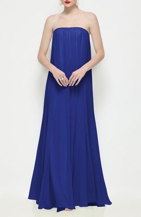 The Dessy Group Silvie Strapless Lux Chiffon Trapeze Gown in Cobalt Blue at Nordstrom, Size 12