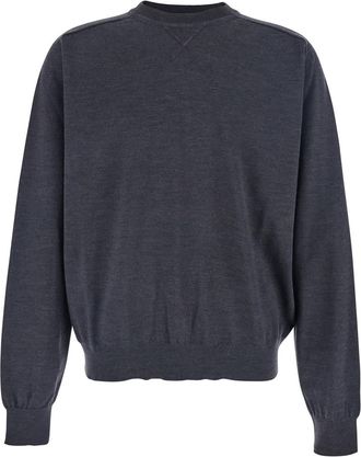 Jacquemus Grey Crew Neck Sweater With Back Logo In Merino Wool Man