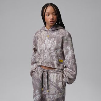 Nike Jordan Womens Jordan Brooklyn Realtree Cropped Pullover Hoodie in White | IU7251-100